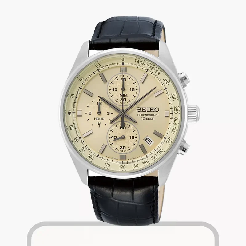 Seiko Chronograph Champagne Dial Calfskin Men’s Watch- SSB383P1